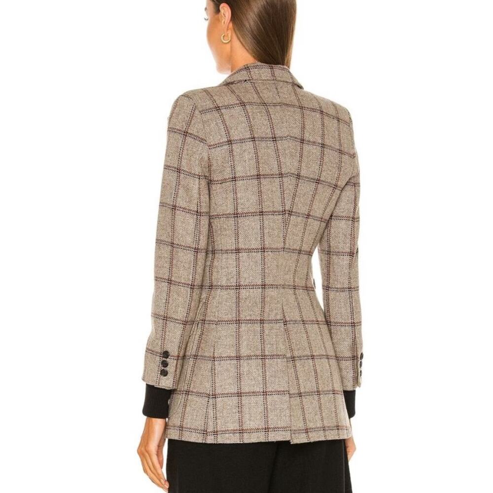 Smythe Birkin Grid Plaid Rib Cuff Blazer Griege Black Wool Blend Sz 8 - Picture 11 of 11